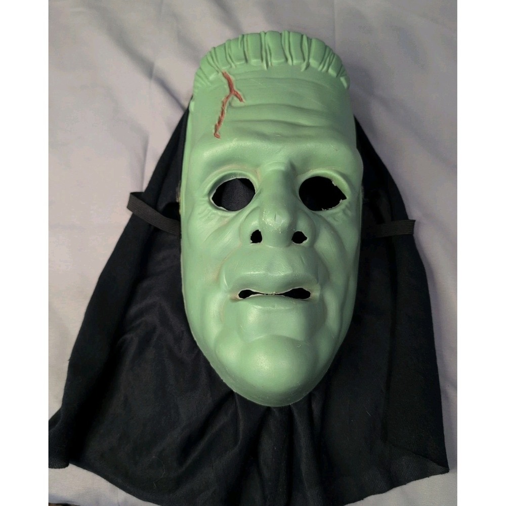 Vtg Rare Frankenstein Monster Mask Strap & Hood Halloween Horror Classic Plastic